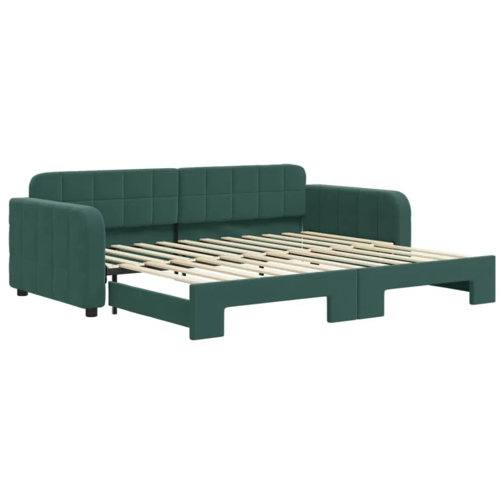 Slaapbank met onderschuifbed 90x200 cm fluweel donkergroen