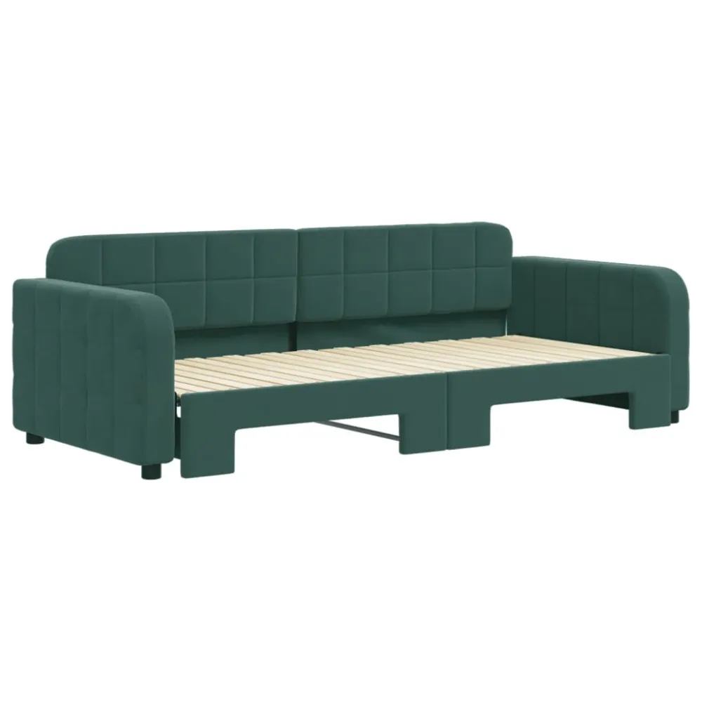 Slaapbank met onderschuifbed 90x200 cm fluweel donkergroen