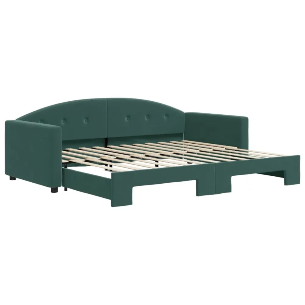 Slaapbank met onderschuifbed 90x200 cm fluweel donkergroen