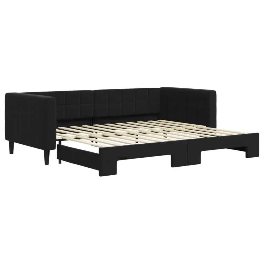 Slaapbank met onderschuifbed 90x200 cm fluweel zwart