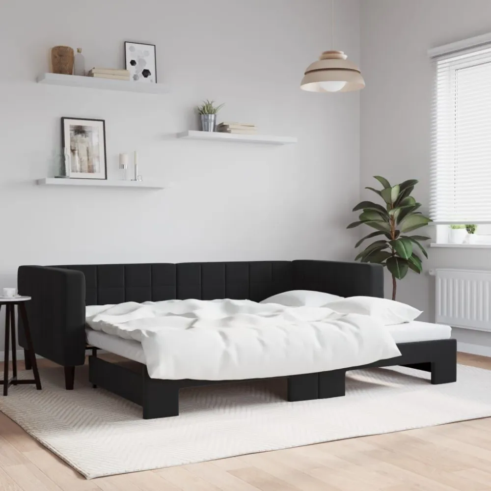 Slaapbank met onderschuifbed 90x200 cm fluweel zwart