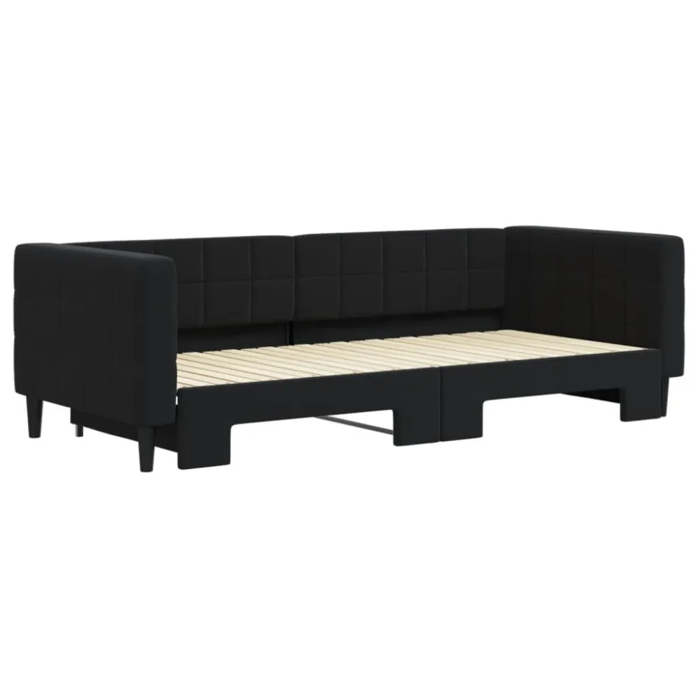 Slaapbank met onderschuifbed 90x200 cm fluweel zwart
