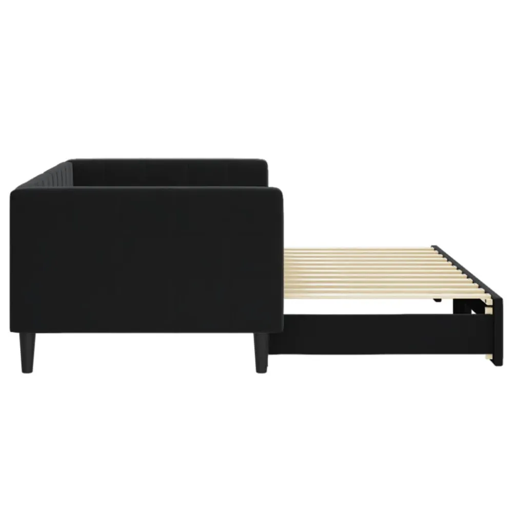 Slaapbank met onderschuifbed 90x200 cm fluweel zwart