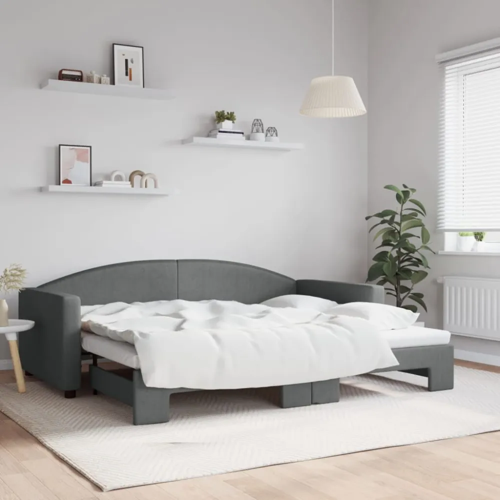 Slaapbank met onderschuifbed 90x200 cm stof donkergrijs