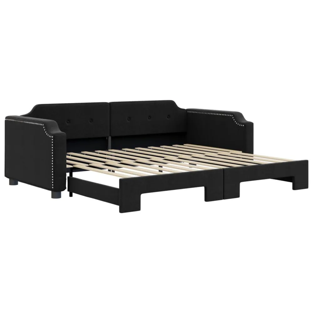 Slaapbank met onderschuifbed 90x200 cm stof zwart