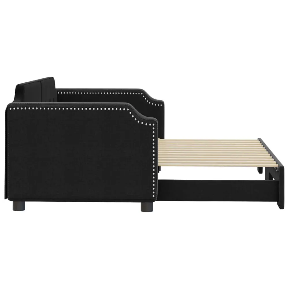 Slaapbank met onderschuifbed 90x200 cm stof zwart
