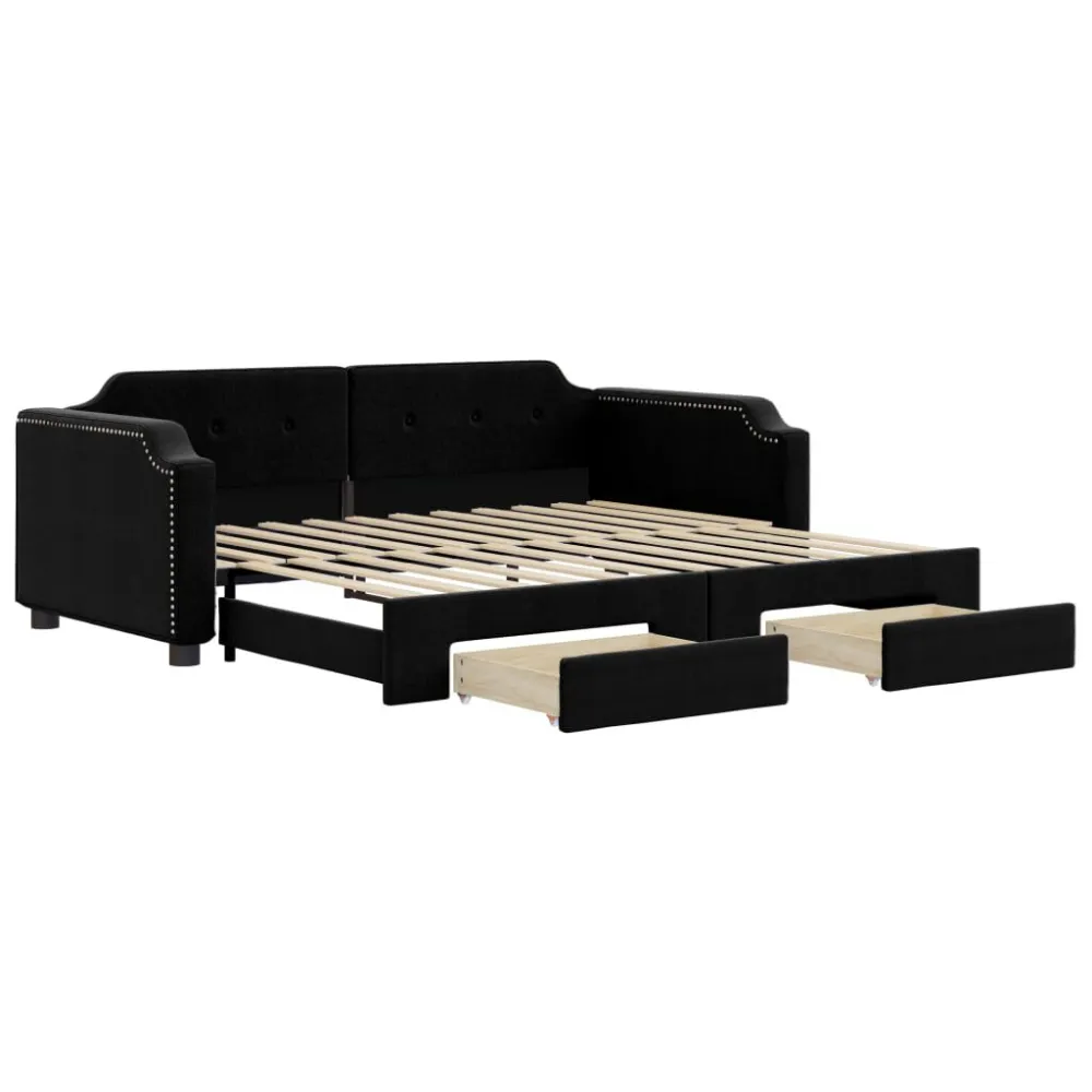 Slaapbank met onderschuifbed en lades 100x200 cm stof zwart