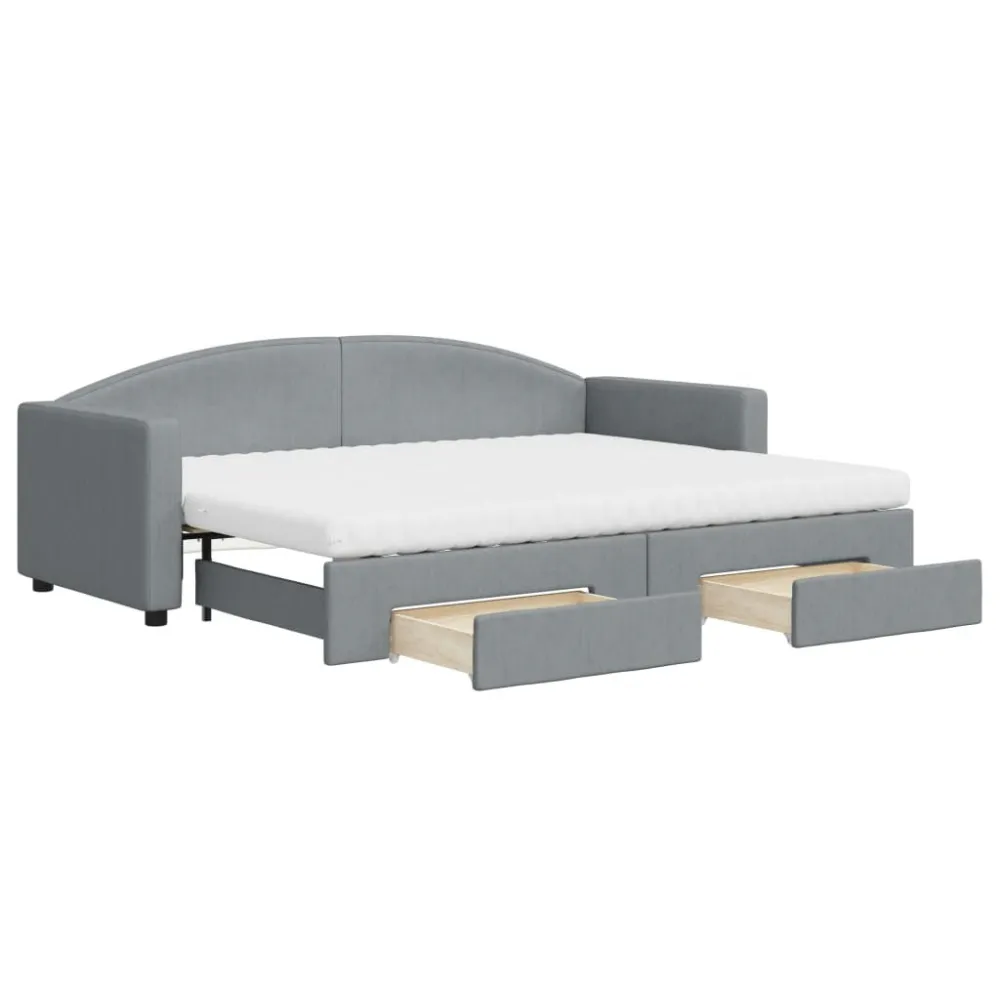 Slaapbank met onderschuifbed en lades 80x200 cm stof lichtgrijs
