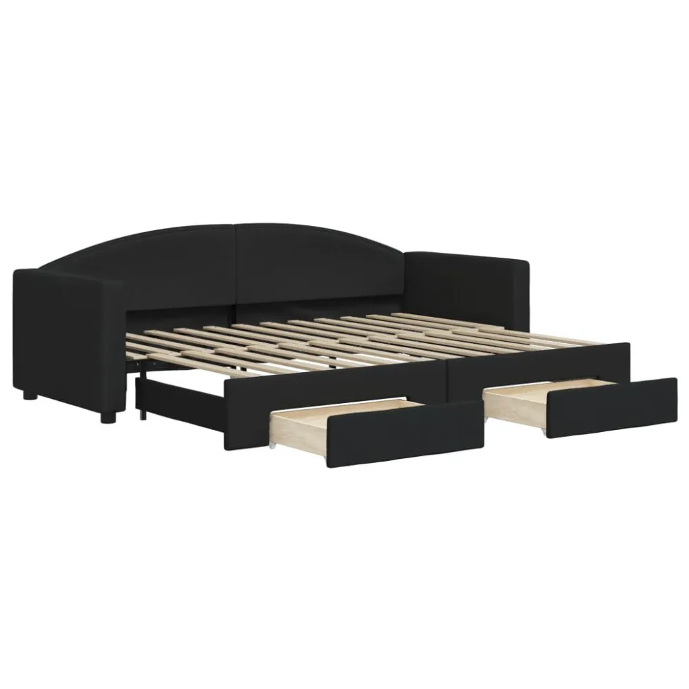 Slaapbank met onderschuifbed en lades 80x200 cm stof zwart