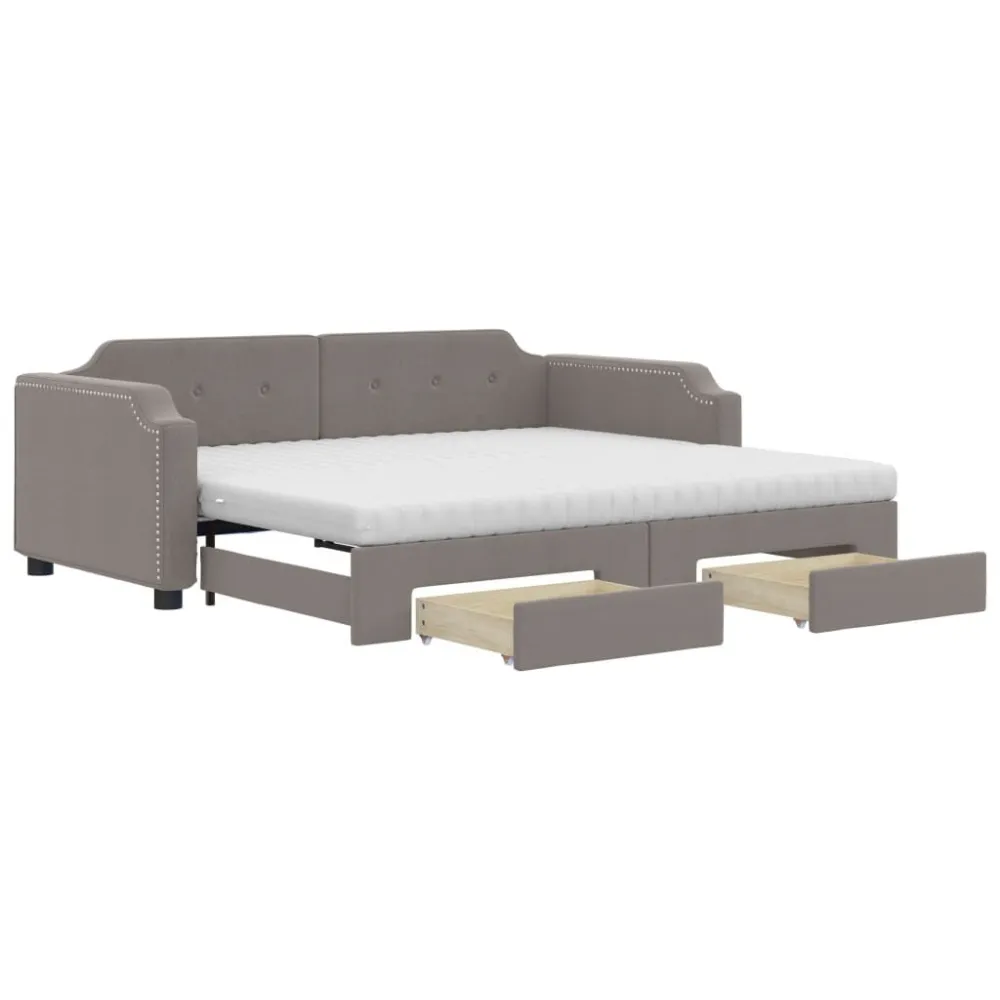 Slaapbank met onderschuifbed en lades 80x200 cm stof taupe Beige | Donkergrijs
