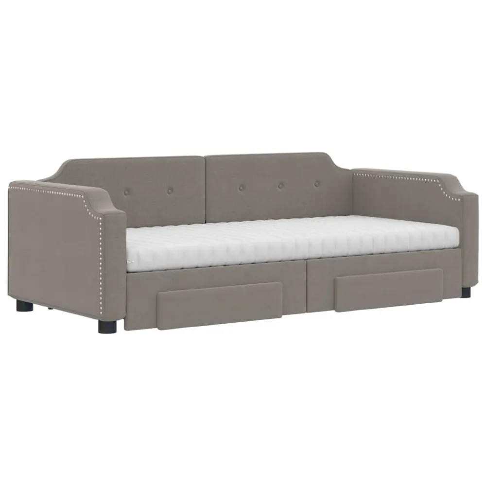 Slaapbank met onderschuifbed en lades 80x200 cm stof taupe Beige | Donkergrijs