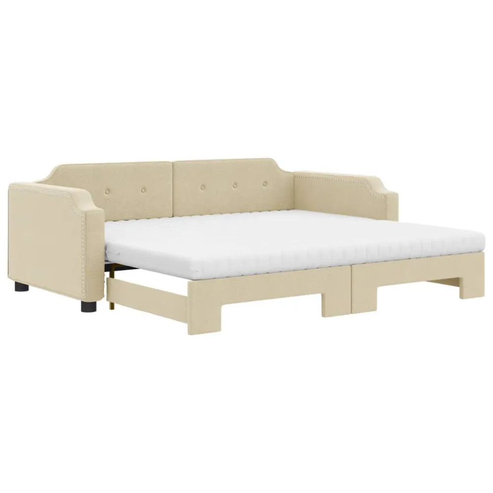 Slaapbank met onderschuifbed en matrassen 80x200 cm stof crème