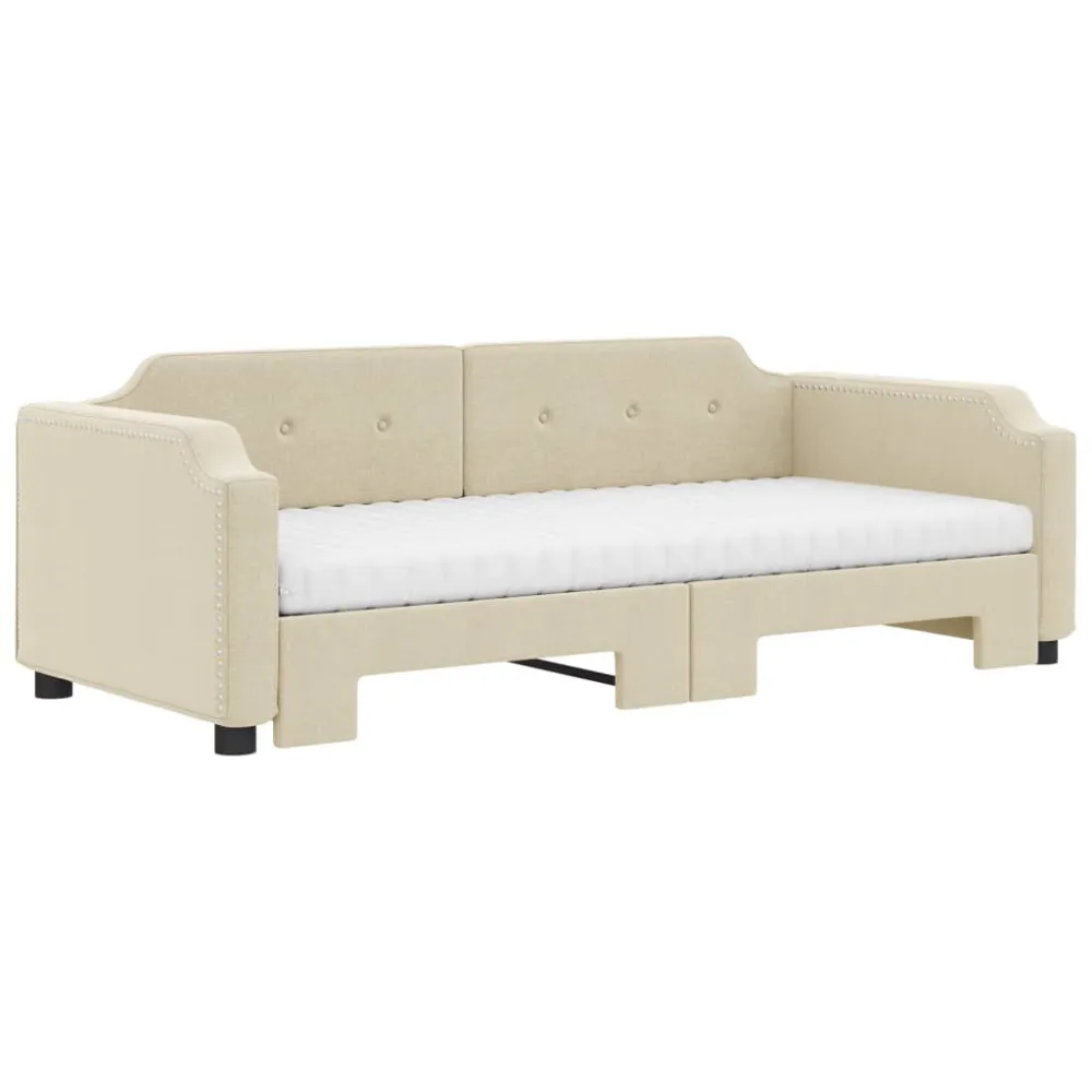 Slaapbank met onderschuifbed en matrassen 80x200 cm stof crème