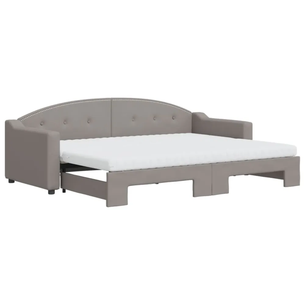 Slaapbank met onderschuifbed en matrassen 80x200 cm stof taupe