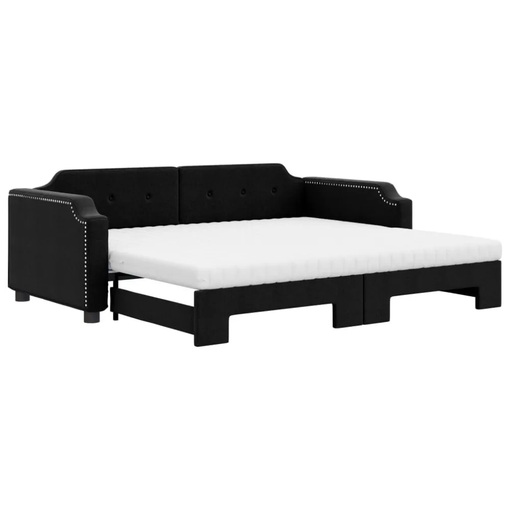 Slaapbank met onderschuifbed en matrassen 80x200 cm stof zwart