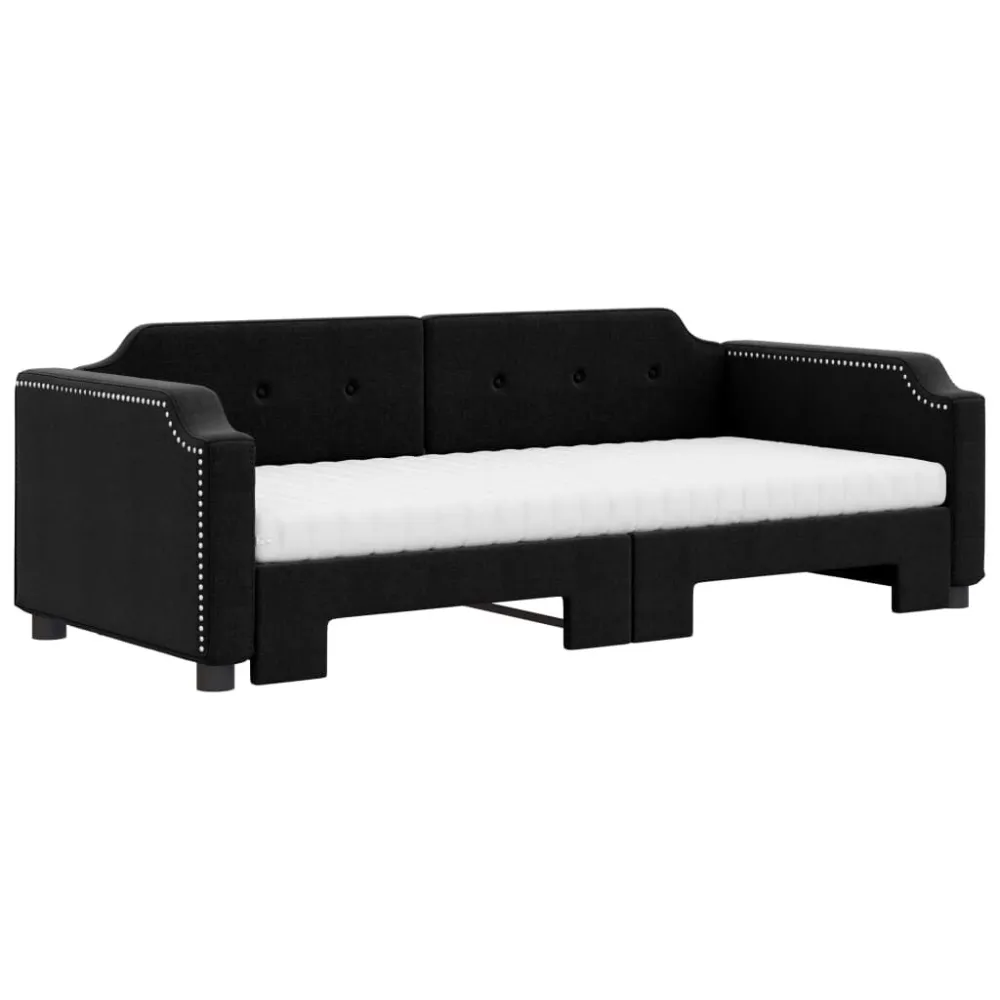 Slaapbank met onderschuifbed en matrassen 80x200 cm stof zwart