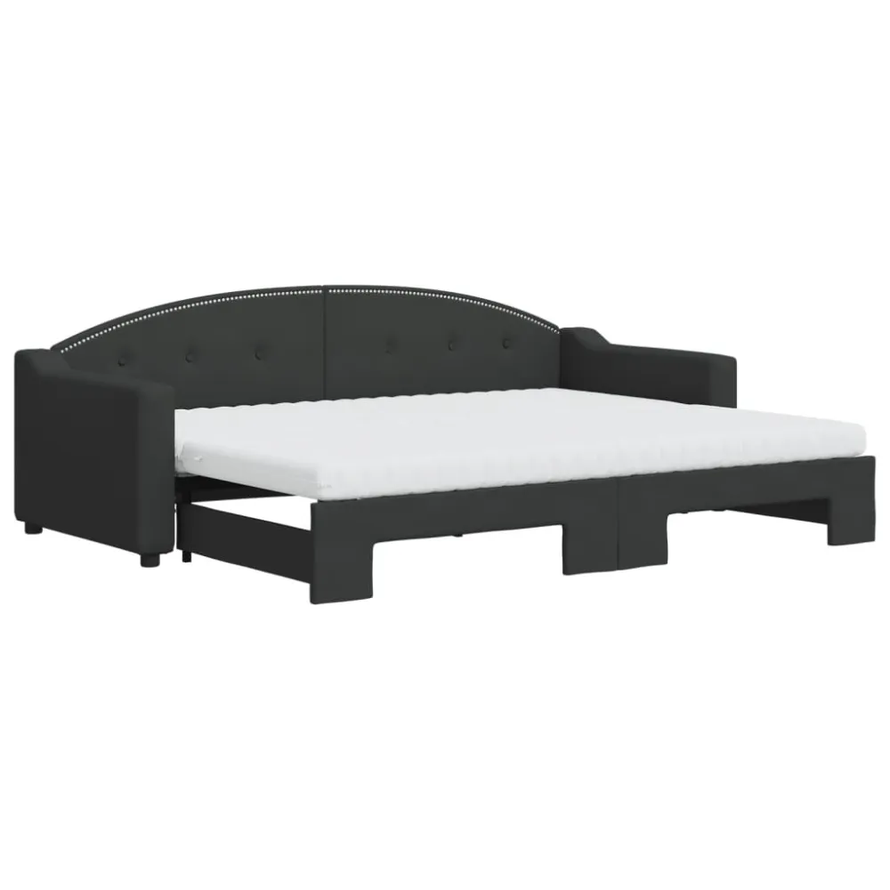 Slaapbank met onderschuifbed en matrassen 80x200 cm stof zwart