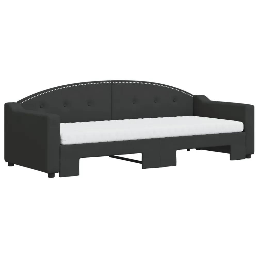 Slaapbank met onderschuifbed en matrassen 80x200 cm stof zwart