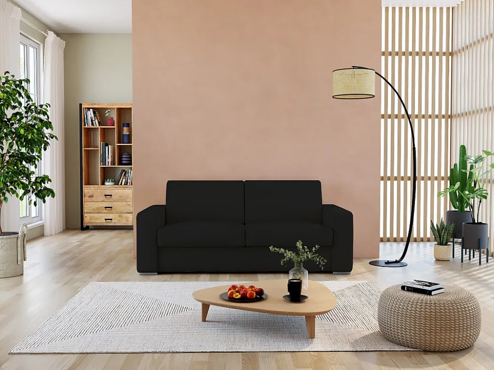 Slaapbank met 3 zitplaatsen 100% zwart buffelleer en een matras van 18 cm DELECTEA II op Maat Gemaakt