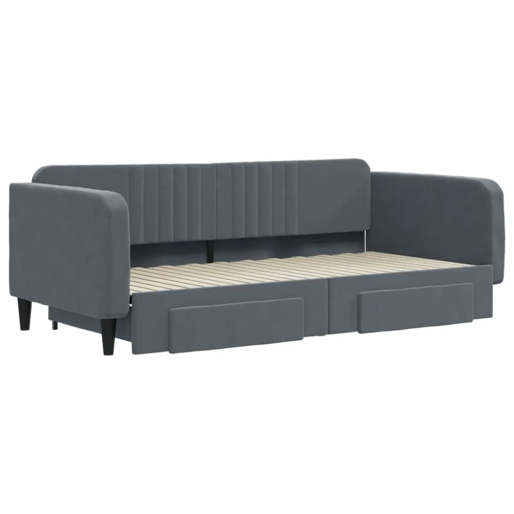 Slaapbank onderschuifbed lades 100x200 cm fluweel donkergrijs
