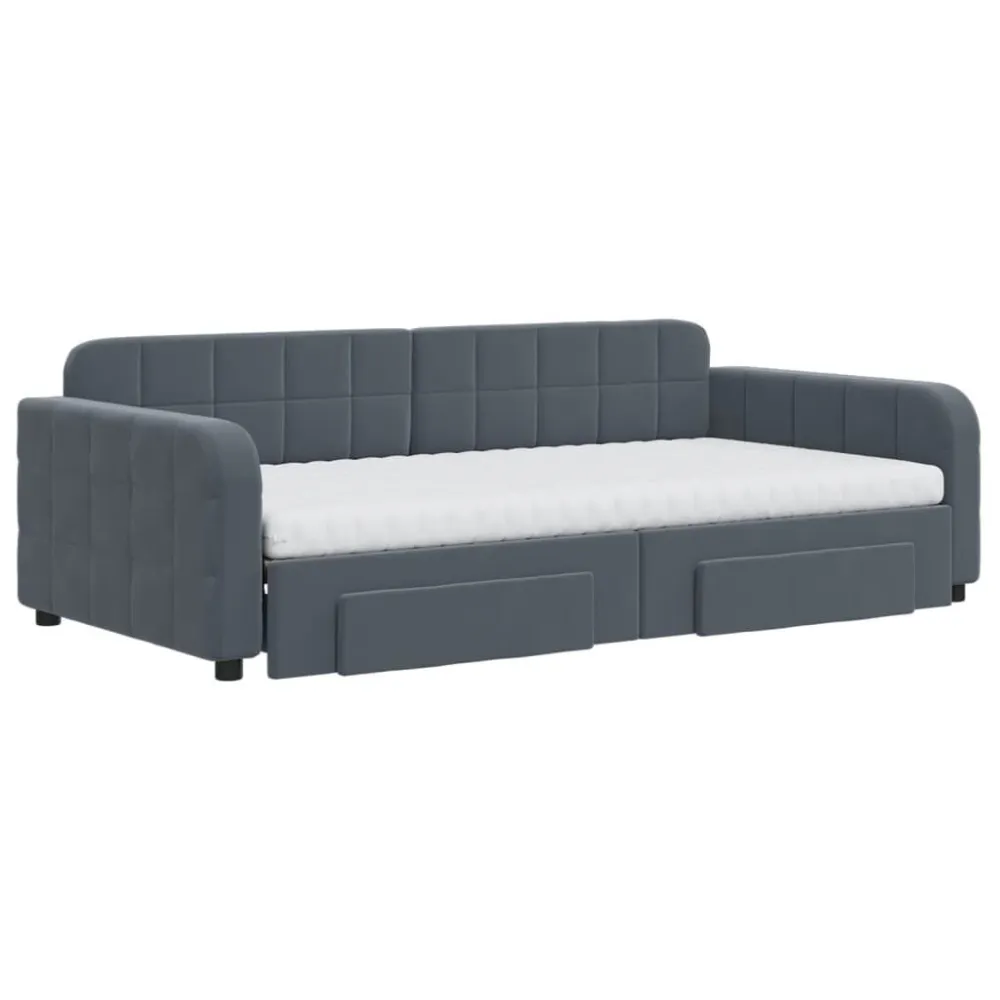 Slaapbank onderschuifbed lades 100x200 cm fluweel donkergrijs