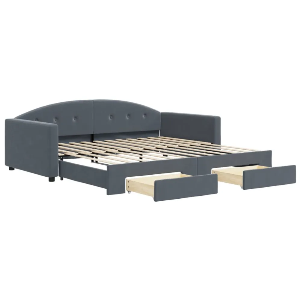 Slaapbank onderschuifbed lades 100x200 cm fluweel donkergrijs