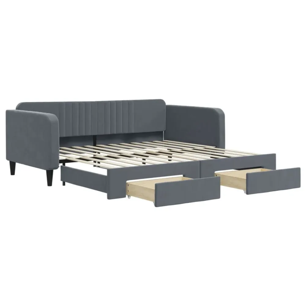 Slaapbank onderschuifbed lades 100x200 cm fluweel donkergrijs