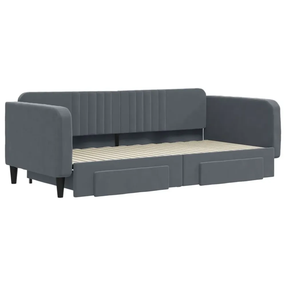 Slaapbank onderschuifbed lades 100x200 cm fluweel donkergrijs