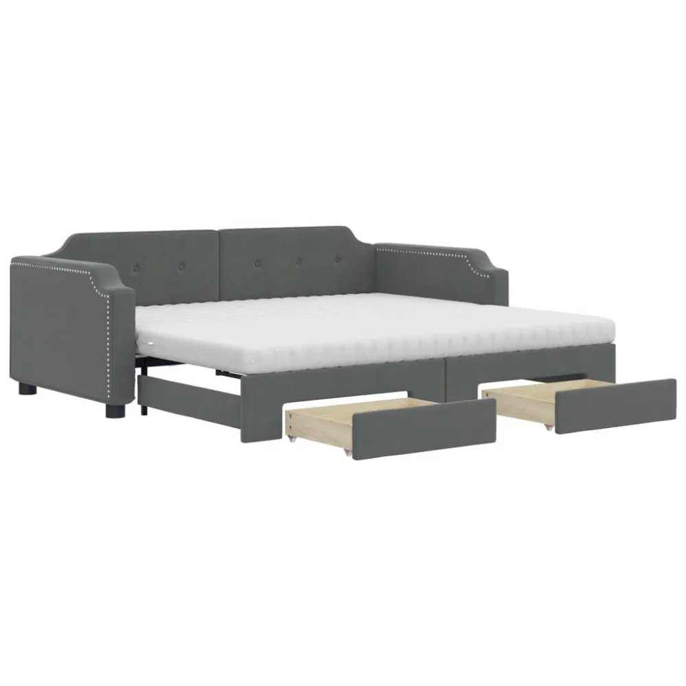 Slaapbank onderschuifbed en lades 100x200 cm stof donkergrijs