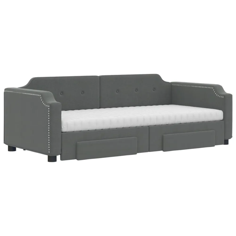 Slaapbank onderschuifbed en lades 100x200 cm stof donkergrijs