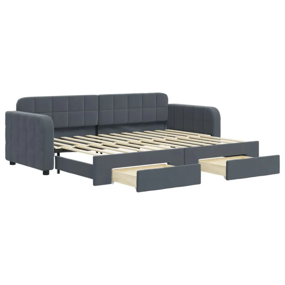 Slaapbank onderschuifbed en lades 80x200 cm fluweel donkergrijs Easy Clean Oppervlak