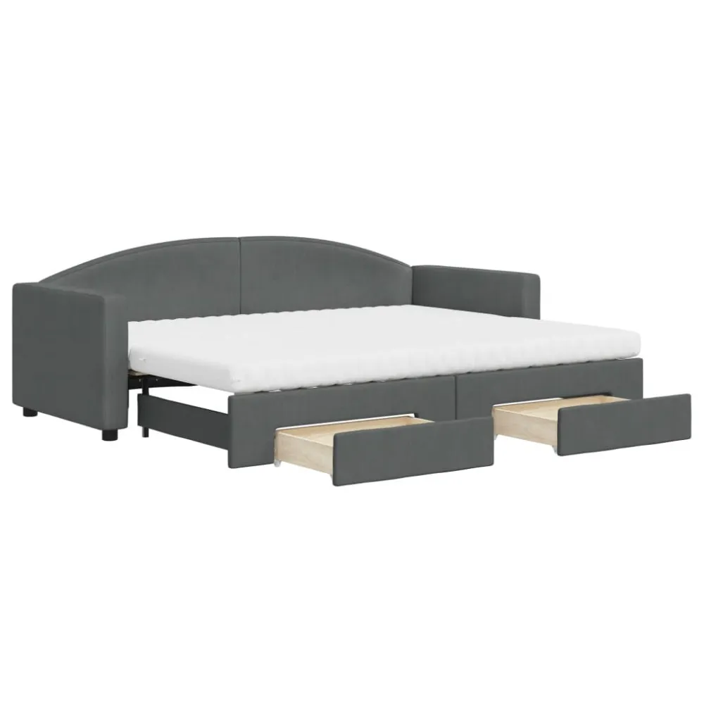 Slaapbank onderschuifbed en lades 80x200 cm stof donkergrijs