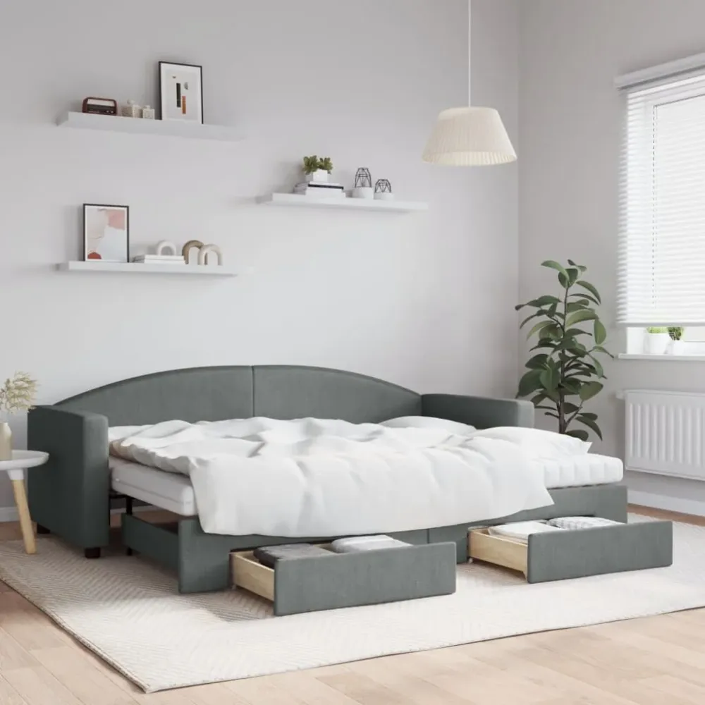 Slaapbank onderschuifbed en lades 80x200 cm stof donkergrijs