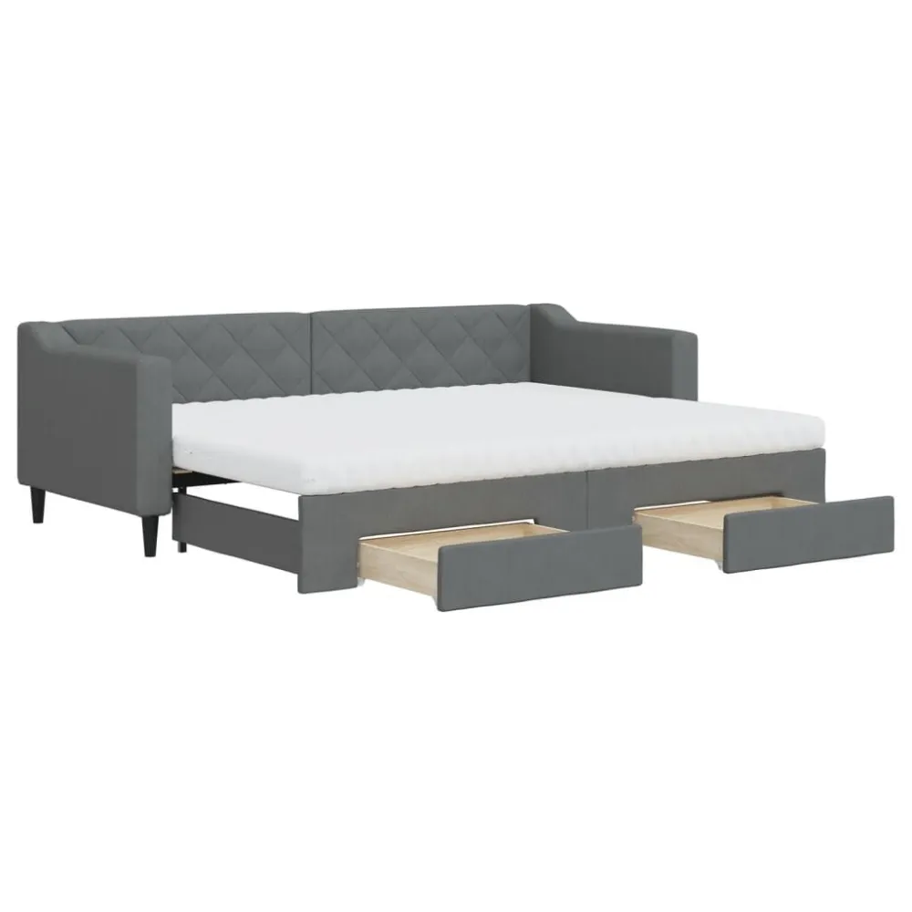 Slaapbank onderschuifbed en lades 80x200 cm stof donkergrijs