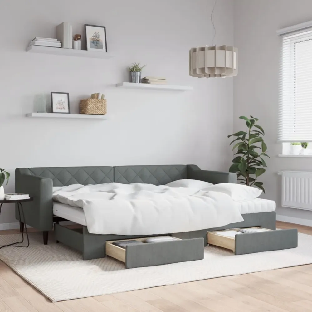 Slaapbank onderschuifbed en lades 80x200 cm stof donkergrijs