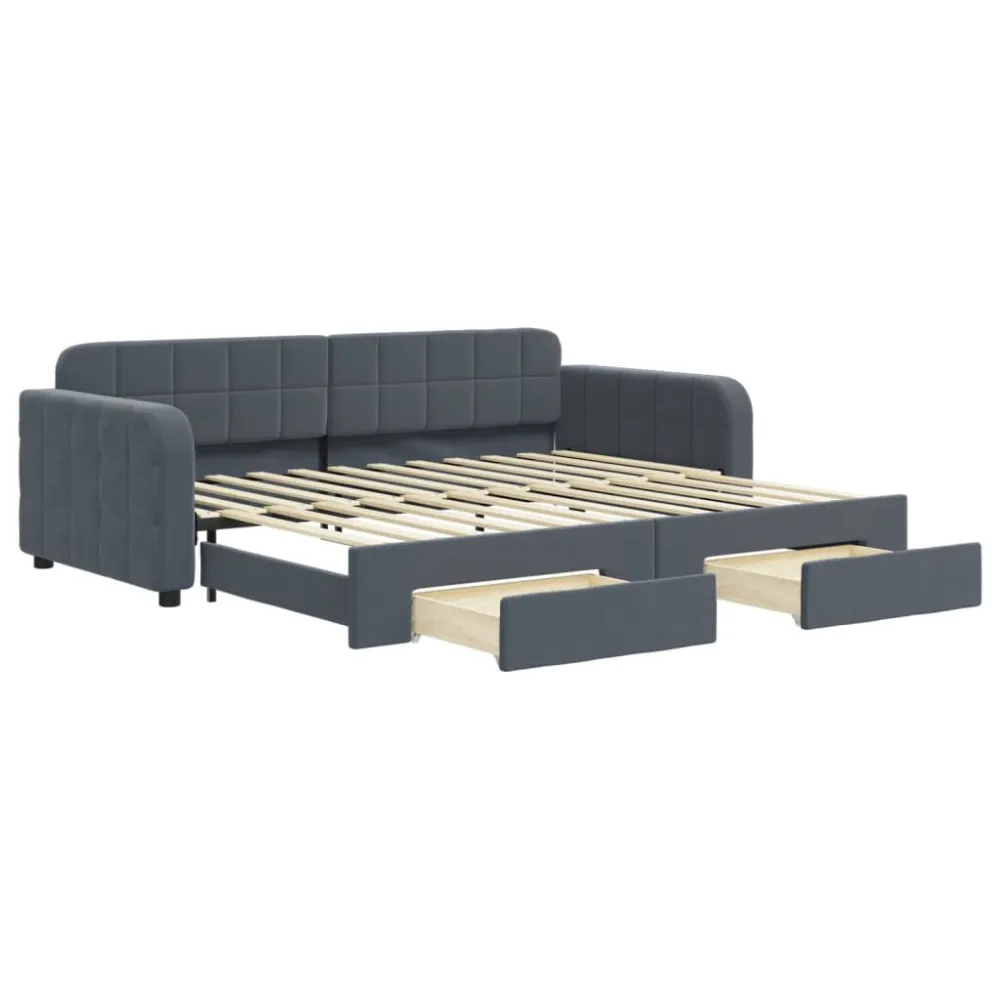 Slaapbank onderschuifbed en lades 90x200 cm fluweel donkergrijs