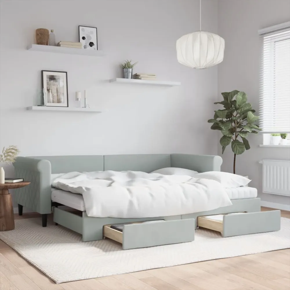 Slaapbank onderschuifbed en lades 90x200 cm fluweel lichtgrijs