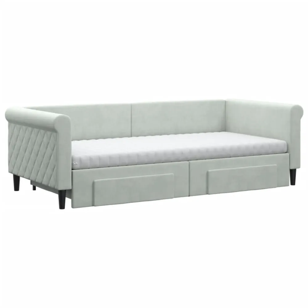 Slaapbank onderschuifbed en lades 90x200 cm fluweel lichtgrijs