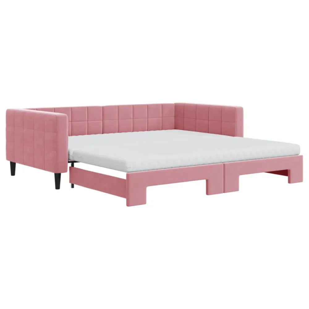 Slaapbank onderschuifbed en matrassen 100x200 cm fluweel roze voor Hymer | Adria | Knaus