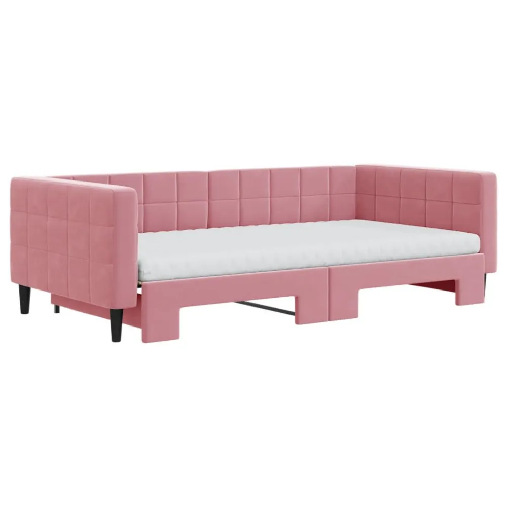 Slaapbank onderschuifbed en matrassen 100x200 cm fluweel roze voor Hymer | Adria | Knaus