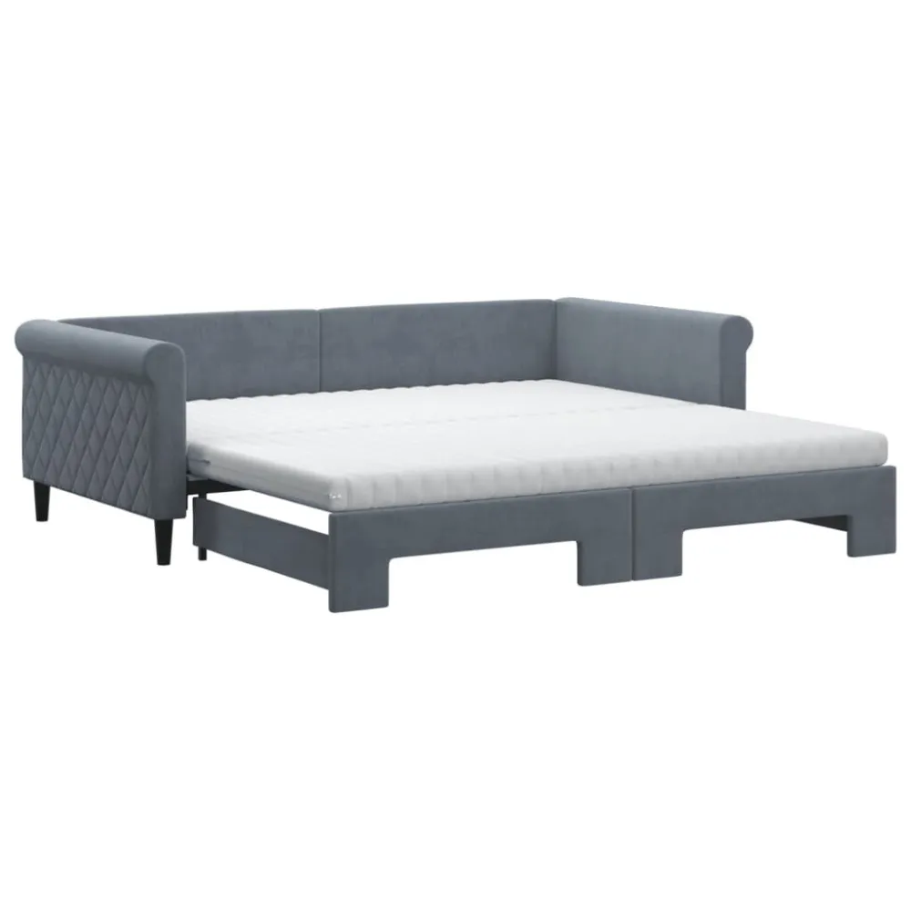 Slaapbank onderschuifbed matrassen 100x200cm fluweeldonkergrijs