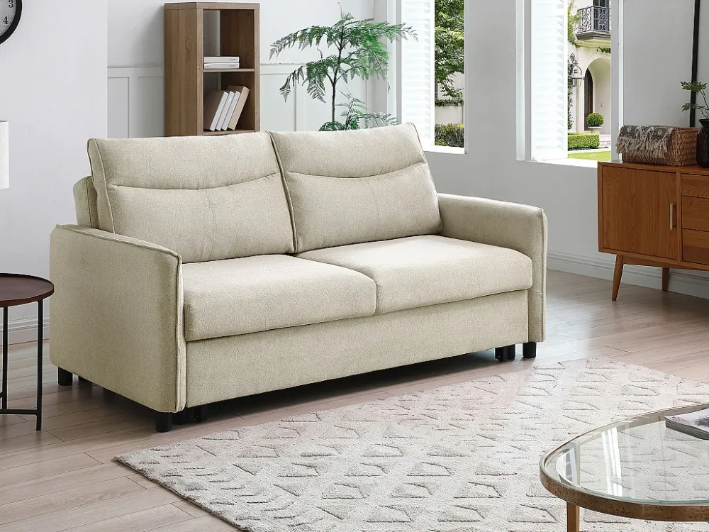 Slaapbank 3 positioneren beige stof IPANEDA