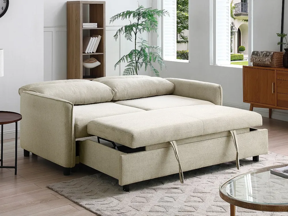 Slaapbank 3 positioneren beige stof IPANEDA