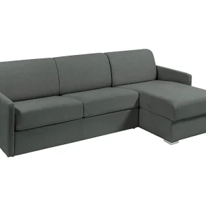 Snel om te bouwen slaapbank met hoek grijze stof Bed met latten van 160 cm Matras 18 cm CALIFE