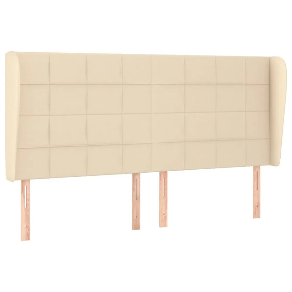 Hoofdbord met randen 203x23x118/128 cm stof crèmekleurig