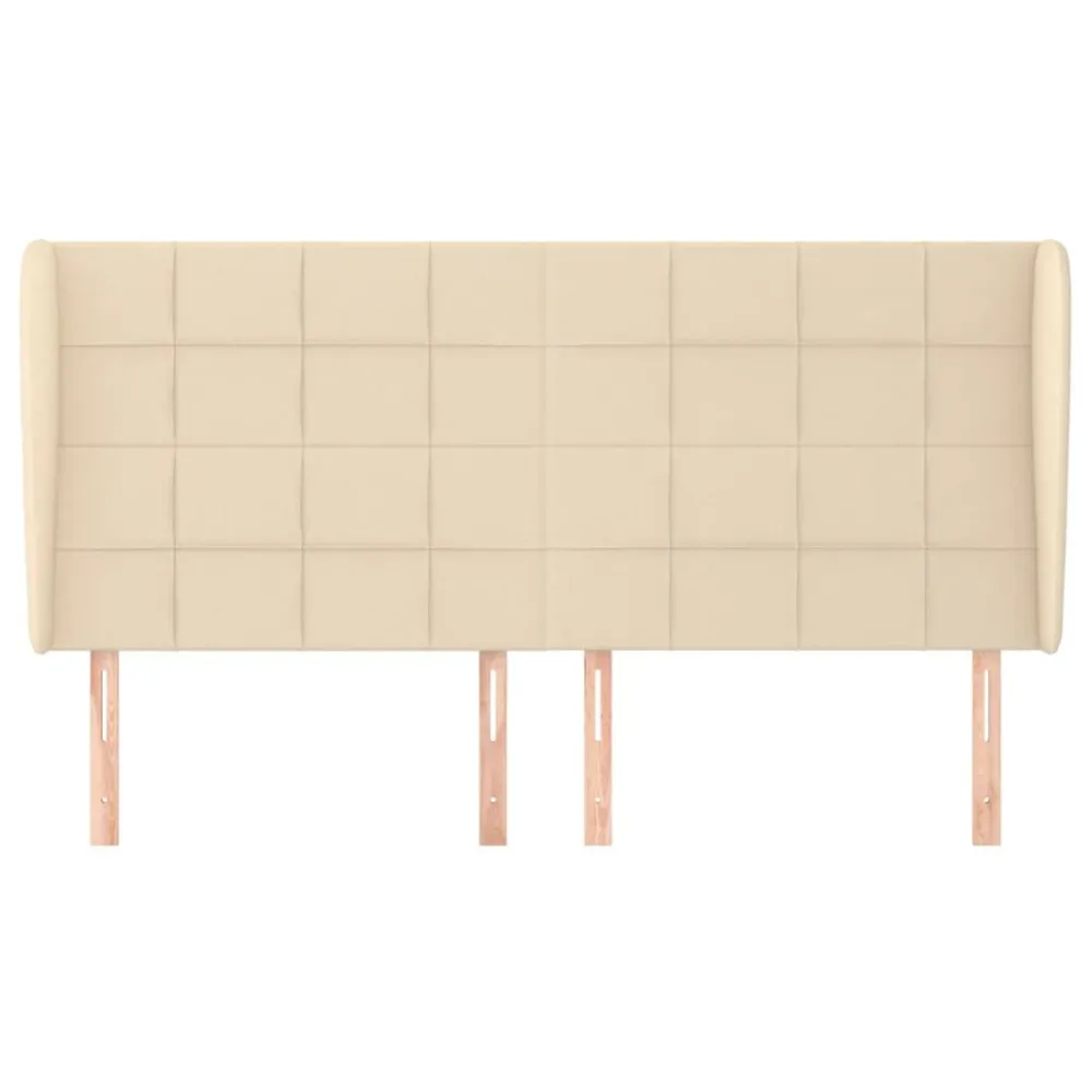 Hoofdbord met randen 203x23x118/128 cm stof crèmekleurig