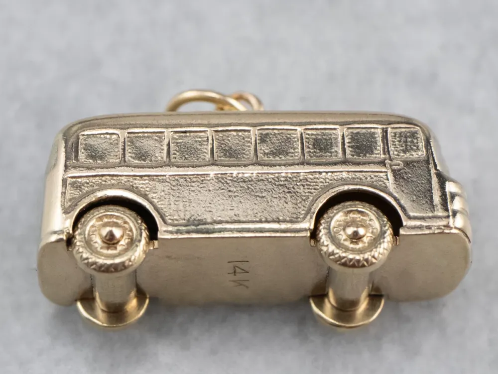 Vintage Gold Bus Charm Pendant
