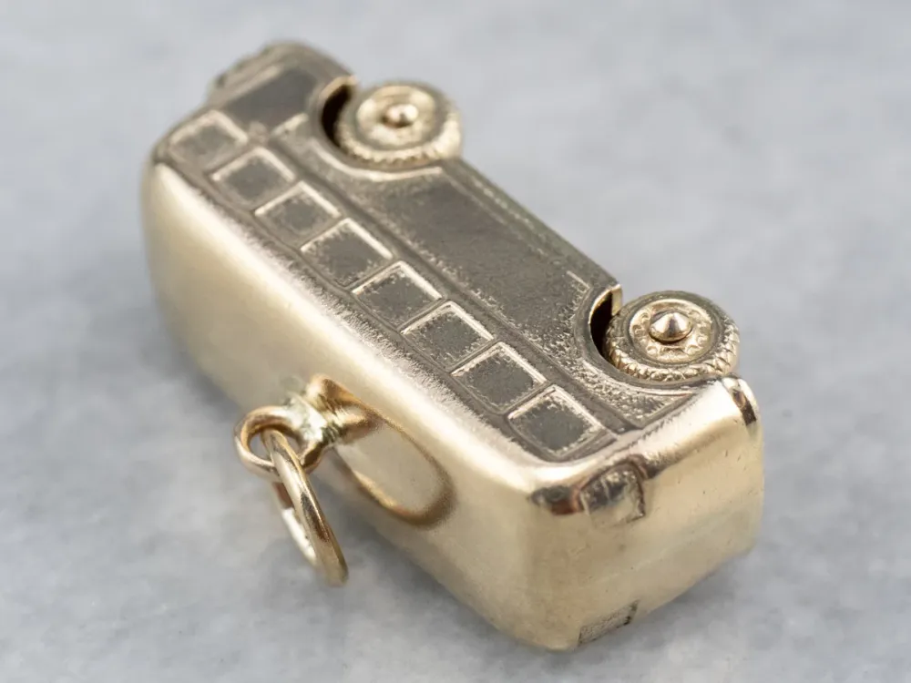 Vintage Gold Bus Charm Pendant
