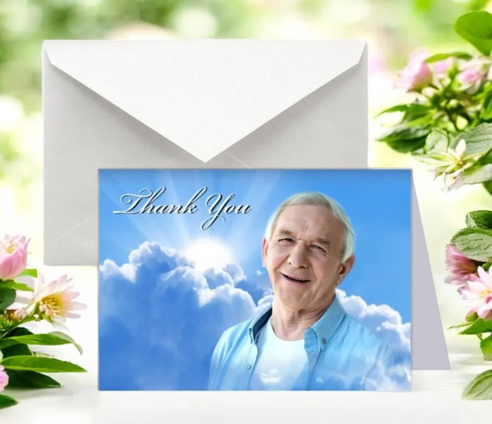 Rising Sun Funeral Thank You Card Design & Print (Pack 50) Heavy Duty constructie
