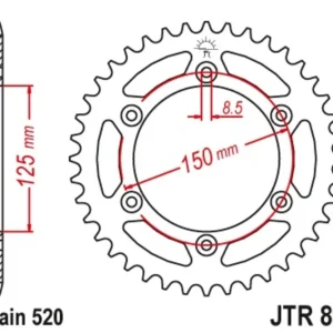 Corona JT 897 de acero con 48 dientes paso 520 autolimpiable